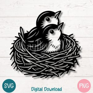 Vogelnest SVG-PNG | Natuursilhouet met eieren gesneden bestanden voor de Cricut, sublimatie, lasergravure, afdrukbare clipart, kunst voor commercieel gebruik