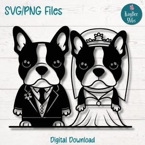 Boston Terrier Wedding SVG PNG Cut Files for Cricut, Silhouette Digital Download, Laser Engraving, Sublimation Printable, Commercial Use