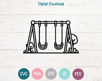 Playground Swings SVG PNG Clipart Cut Files for Cricut, Silhouette, Laser Engraving, Sublimation (Digital)
