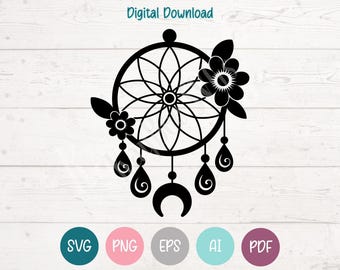 Dromenvanger Boho SVG PNG Clipart Snijbestanden voor Cricut, Silhouette, Lasergraveren, Sublimatie (Digitaal)