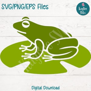 Sapo em almofada de lírio SVG PNG para Cricut, silhueta, sublimação, gravação a laser, clipart para impressão, arte de anfíbios de lagoa