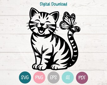 Cat with Butterfly SVG, Cricut, Silhouette (Digital Download)