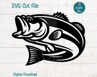 Bass Fish SVG Cut File for Cricut, Silhouette, Digital Download, Printable Clipart, Commercial Use, Clip Art, Laser Stencil Outline