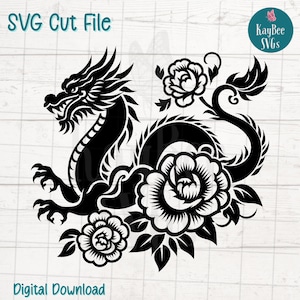 Floral Dragon SVG PNG pliki do cięcia dla Cricut, sylwetka cyfrowa do pobrania, grawerowanie laserowe, sublimacja do druku, komercyjne wykorzystanie clipart