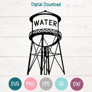 Water Tower SVG PNG Clipart Cut Files for Cricut, Silhouette, Laser Engraving, Sublimation (Digital)