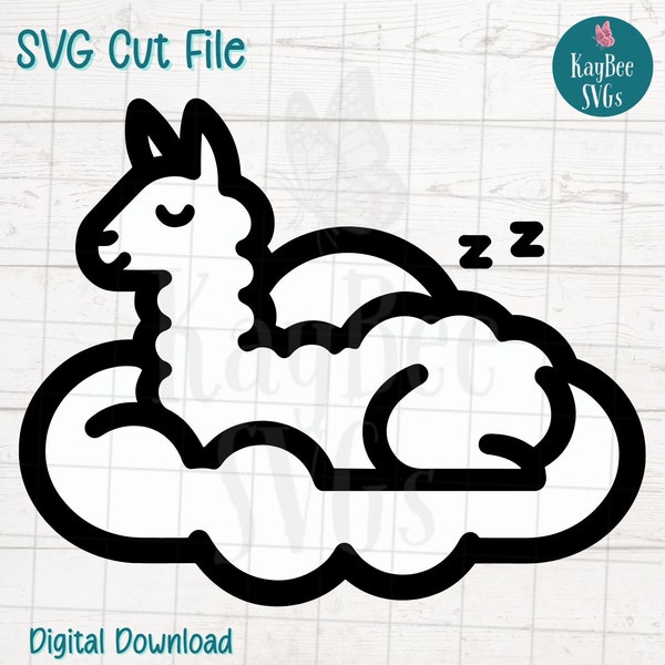 Llama Sleeping on a Cloud SVG Cut File for Cricut, Silhouette, Digital Download Printable Clipart, Commercial Use Clip Art, Laser Stencil