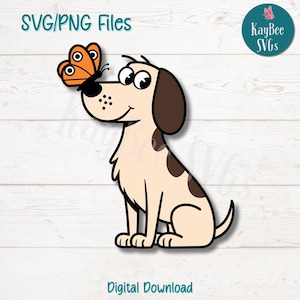 Cane con farfalla SVG PNG File di taglio per Cricut, Silhouette Download digitale, Incisione laser, Sublimazione stampabile, Uso commerciale Clipart