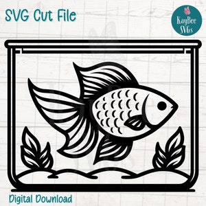 Goldfish Aquarium SVG PNG Cut Files for Cricut, Silhouette Digital Download, Laser Engraving, Sublimation Printable, Commercial Use Clipart