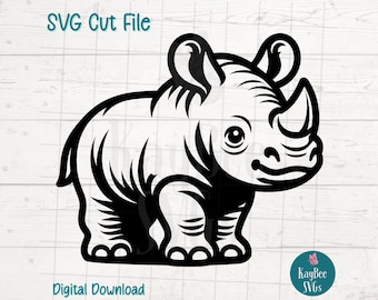 Baby Rhino SVG Cut File for Cricut, Silhouette, Digital Download, Printable Clipart, Commercial Use, Clip Art, Laser Stencil Outline