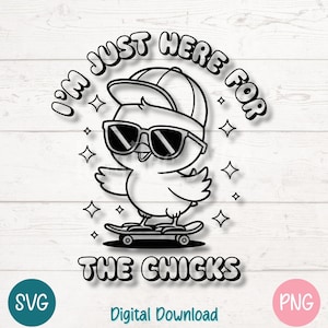 イースター SVG スケートボードに乗ったサングラスをかけた面白いひよこ PNG 男の子用春シャツ | Cricut、シルエット、レーザー彫刻、印刷用カット ファイル
