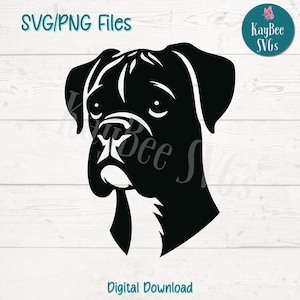Boxer Dog Portrait SVG PNG Cut Files for Cricut, Silhouette Digital Download, Laser Engraving, Sublimation Printable, Commercial Use Clipart