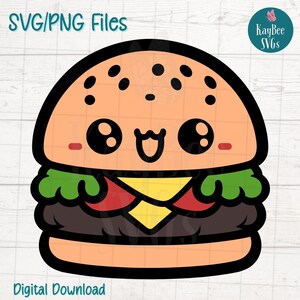 Lindos archivos de corte SVG PNG de hamburguesa para Cricut, descarga digital de silueta, grabado láser, impresión por sublimación, imágenes prediseñadas para uso comercial