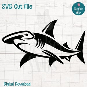 Hamerhaai gesneden SVG-bestand voor Cricut, silhouet, digitale download afdrukbare clipart, commercieel gebruik illustraties, laser stencil overzicht