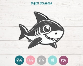 Cartoon Shark SVG PNG Clipart Cut Files for Cricut, Silhouette, Laser Engraving, Sublimation (Digital)