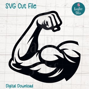 Archivo de corte digital SVG del músculo bíceps flexionando el brazo para Cricut, Silhouette, grabado, sublimación, arte imprimible, camisetas, tazas - Uso comercial