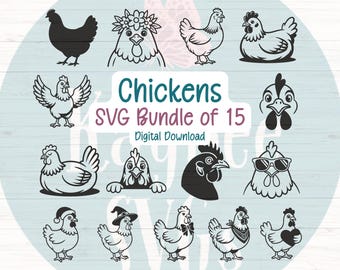 Chicken SVG Bundle, 15 Farm Animal Designs (Digital)