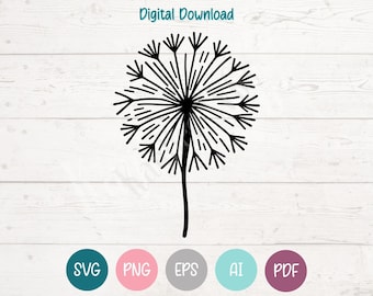 Dandelion Flower SVG PNG Clipart Cut Files for Cricut, Silhouette, Laser Engraving, Sublimation (Digital)
