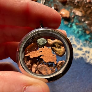 Isle Royale Michigan Greenstone, locket with Lake Superior, Lake Superior necklace, agate and copper nugget (chlorastrolite) SEE VIDEO