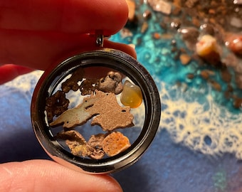Lake Superior keychain, locket, with copper nuggets, SEE VIDEO, Upper Peninsula keychain, Lake Superior locket keychain