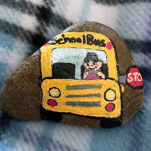 Bus Driver painted rock paperweight