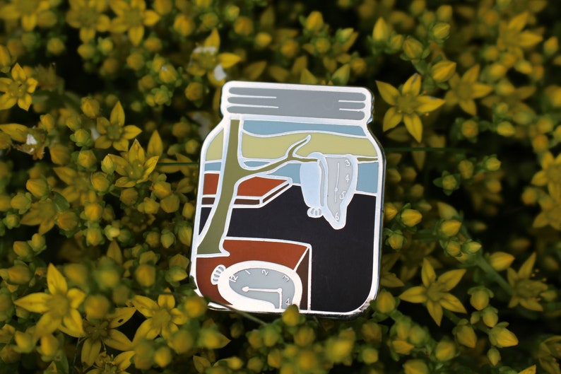 The Persistence of Memory in a Jar Hard Enamel Pin lapel pin brooch badge flair melting clocks painting salvador dali image 1