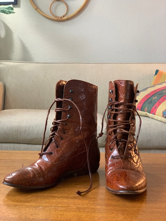 Vintage Crocodile Leather Joan & David Boots - wes