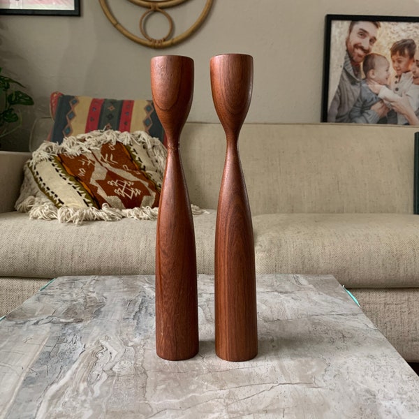 Pair of vintage Mid century modern teak candle holders