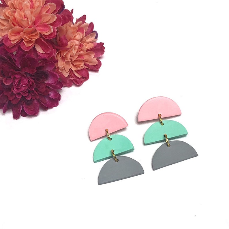 Geometric Earrings Colorful Dangle Earrings Modern Stud Earrings Clay Earrings Polymer Clay Earrings Minimalist Jewelry