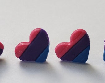 Heart Bisexual Pride Flag Polymer Clay Stud Earrings PRIDE COLLECTION