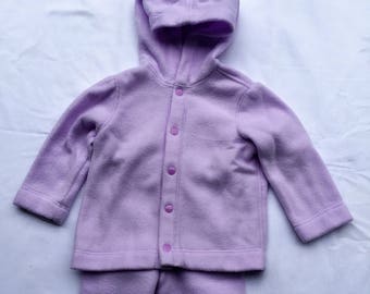 Baby Girl Toddler Lilac Fleece Handmade Hoodie Sweatshirt and Matching Pants