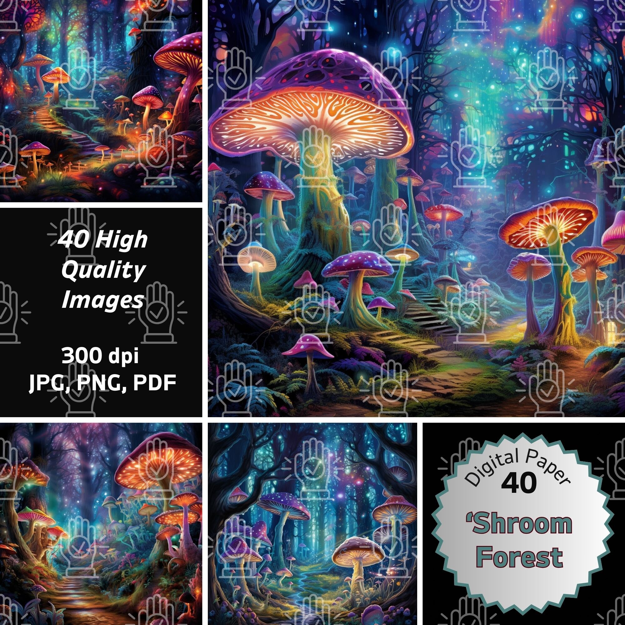 Magic Glowing Mushroom Forest Clipart Fairytale Junk Journal Printable