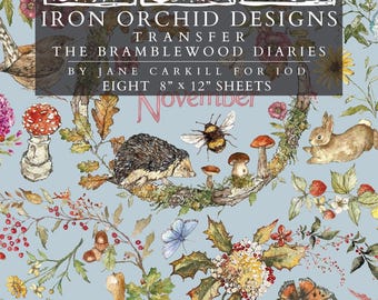 The Bramblewood Diaries IOD Transfer | 8x12 Woodland Botanical Decor Transfer by Iron Orchid Designs | Vintage Nature & Seasonal Rub-On Tran