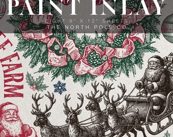 The North Pole Co. IOD Paint Inlay | 8x12 Vintage Christmas Paint Inlay by Iron Orchid Designs | Santa, Toy Shop & Holiday Furniture Paint I