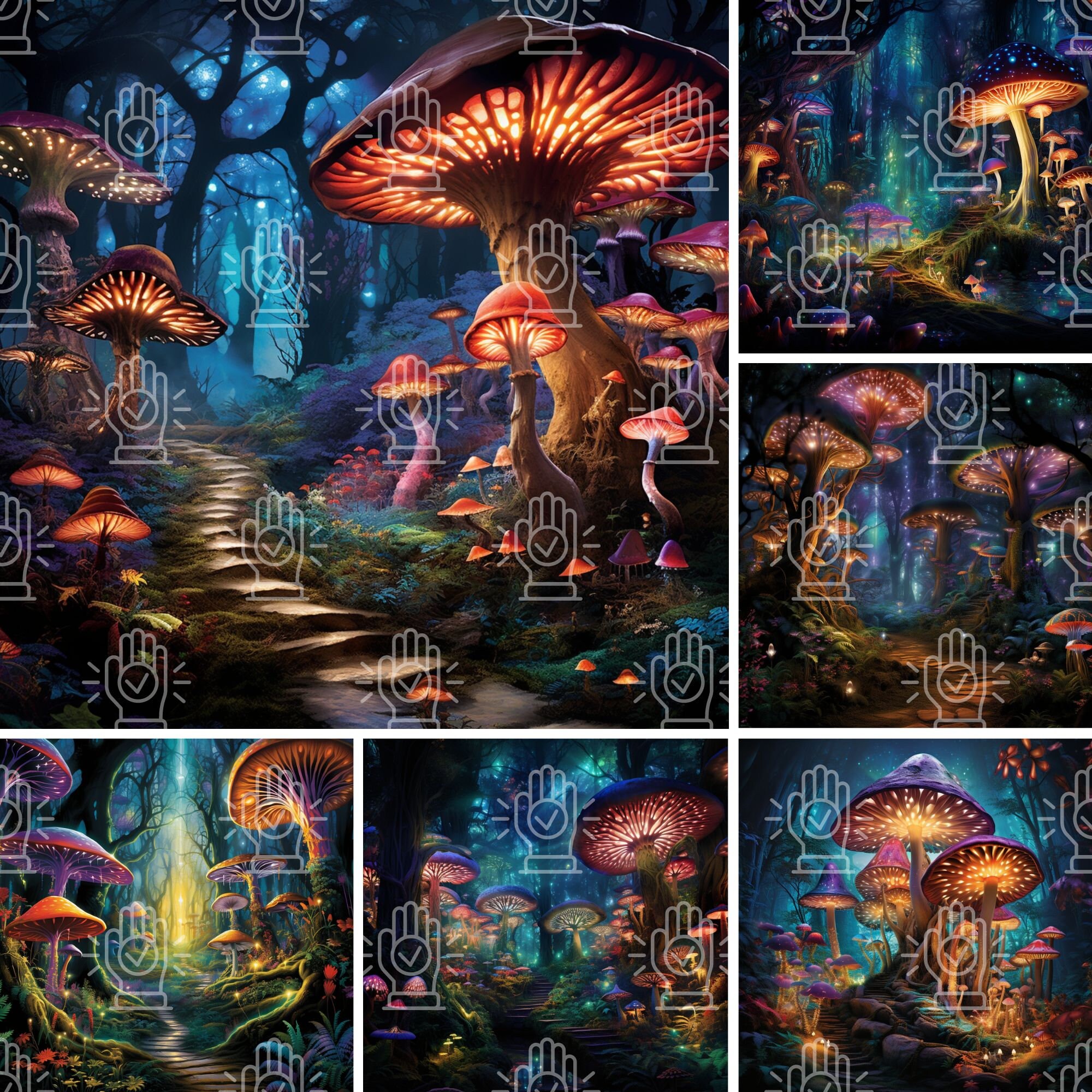 Magic Glowing Mushroom Forest Clipart Fairytale Junk Journal Printable