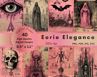 Rosa Halloween-ephemera: Häxkonst-skräpjournalkit (digital nedladdning)
