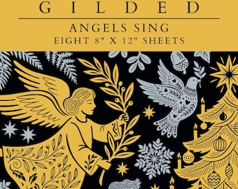 Angels Sing IOD Foil Transfer | 8x12 Gold & Silver Christmas Decor Foil Transfer by Iron Orchid Designs | Vintage Holiday Metallic Transfer