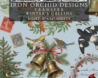Winter's Calling IOD Transfer | 8x12 Vintage Winter Wildlife Decor Transfer by Iron Orchid Designs | Woodland Christmas Rub-On Transfer Set