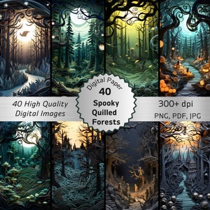 Digitale Halloween Tapete Gothic Scrapbook Grafiken Mystisch Zauberwald Einzigartige Gruselige Junk Journal Einsätze Printable Bundle Download