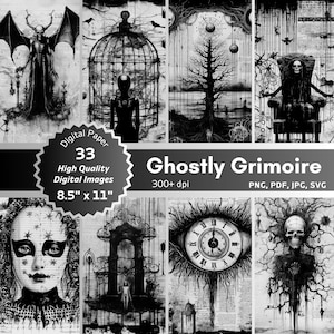 DIGITAL GRIMOIRE: Arte in bianco e nero, kit di diario gotico, stampe di Halloween, licenza commerciale, download immediato