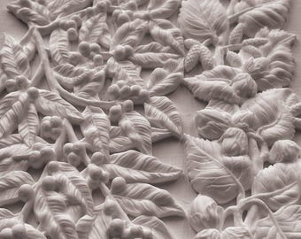 Hazel  Bay IOD Mould | 6x10 Botanical Foliage  Berry Decor Mould by Iron Orchid Designs | Nature-Inspired Silicone Casting Mould