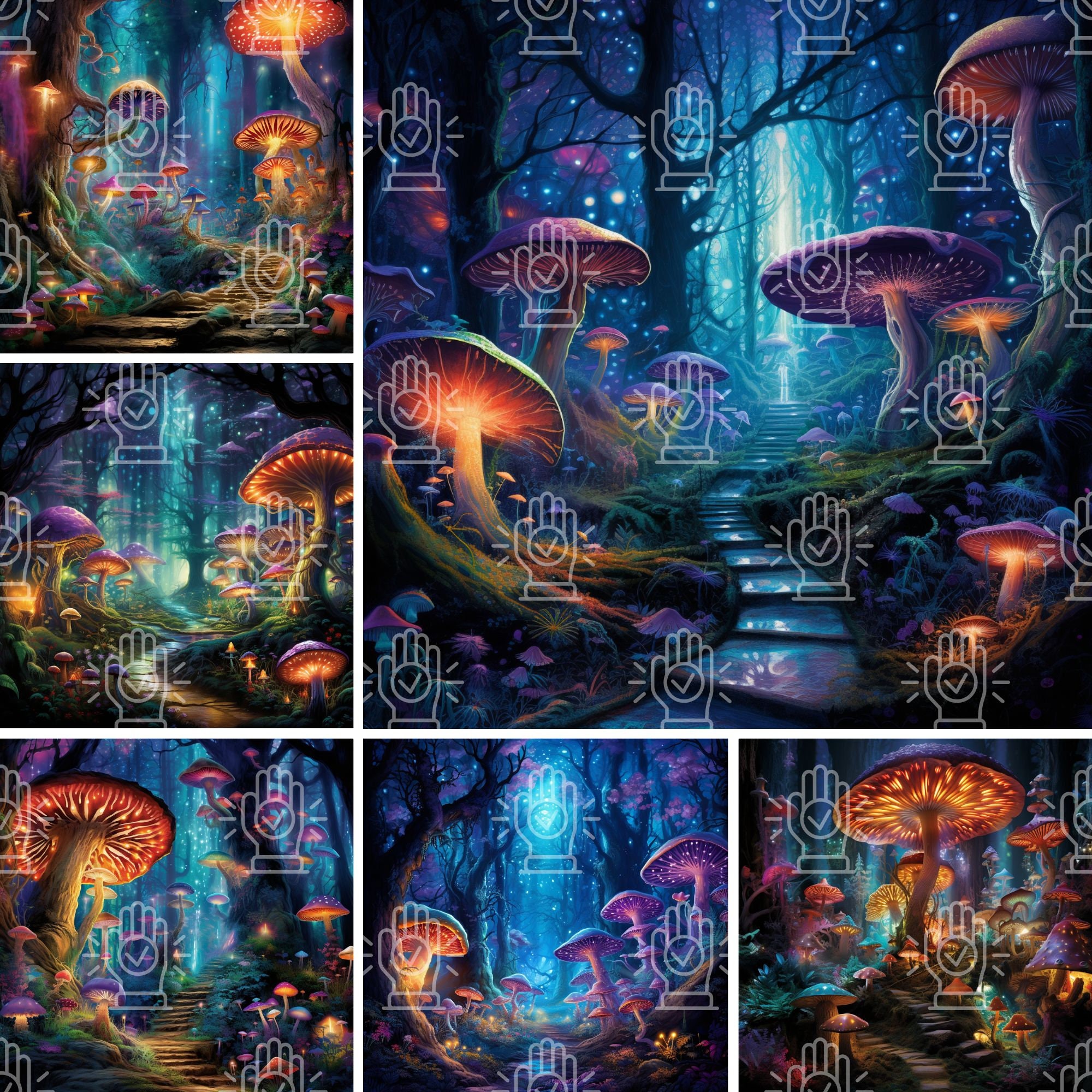 Magic Glowing Mushroom Forest Clipart Fairytale Junk Journal Printable