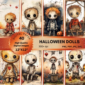 Halloween Creepy VOODOO Doll Whimsical Watercolor JUNK JOURNAL Graphic Bundle Digital Download