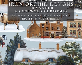 A Cotswold Christmas IOD Transfer | 8x12 Vintage English Christmas Decor Transfer by Iron Orchid Designs | Holiday Village Rub-On Transfer S