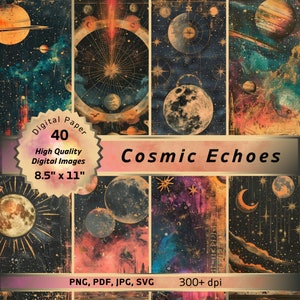 Kit imprimable Carnet de bord galaxie, papiers numériques nuit étoilée, arrière-plan extra-atmosphérique, toile de fond galaxie fantastique conte de fées, scrapbooking