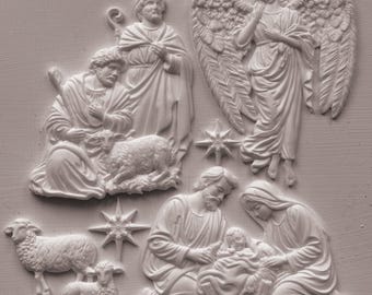 Silent Night IOD Mould | 6x10 Nativity Scene Decor Mould by Iron Orchid Designs | Vintage Christmas Silicone Casting Mould
