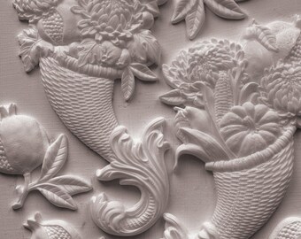 Cornucopias IOD Mould | 6x10 Harvest Cornucopia Decor Mould by Iron Orchid Designs | Vintage Thanksgiving Silicone Casting Mould