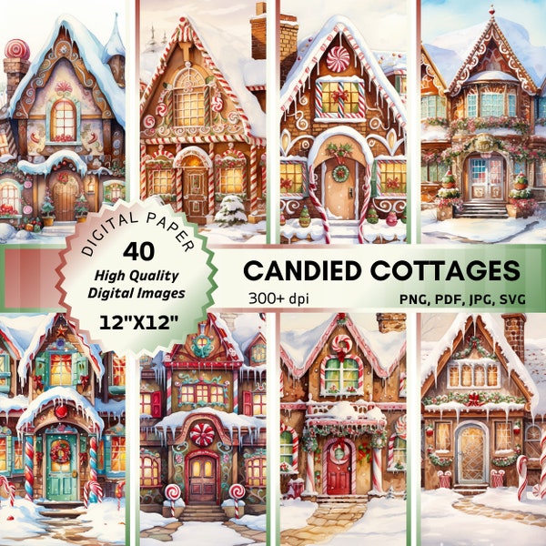 Christmas Winter GINGERBREAD Watercolor Cottages HOUSES CLIPART Bundle -   Whimsical Junk Journal Clipart