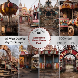 Halloween cirque imprimable thème Clipart graphiques fantasmagorique indésirable Journal Kit fond Bundle maison hantée automne décoration téléchargement immédiat