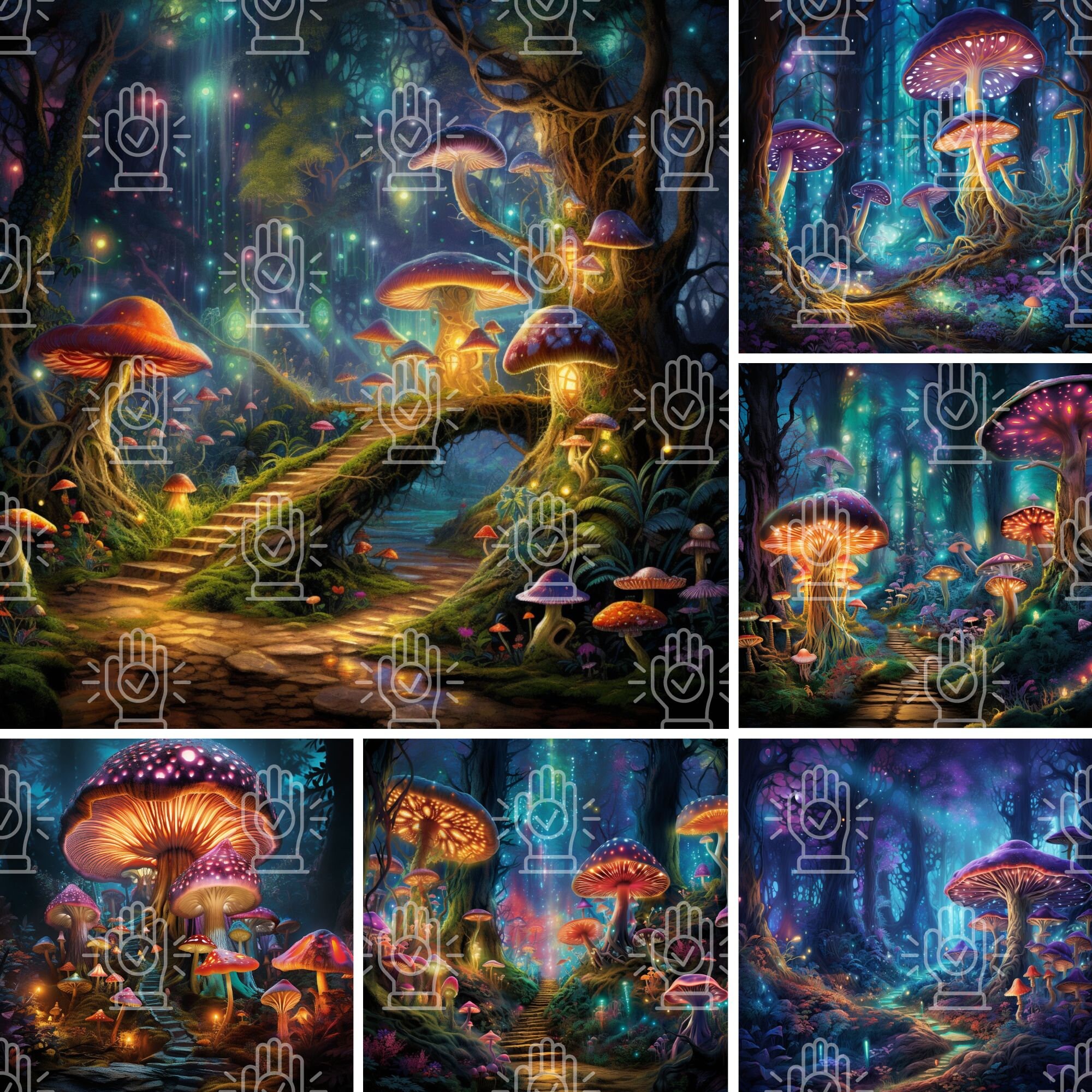 Magic Glowing Mushroom Forest Clipart Fairytale Junk Journal Printable