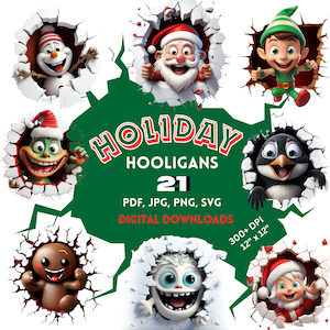 3D Navidad Clipart Sublimación Diseños Pingüino Santa Claus Elfo Pan de Jengibre Muñeco de Nieve Navidad SVG Navidad PNG SVG Paquete Impresiones Digitales